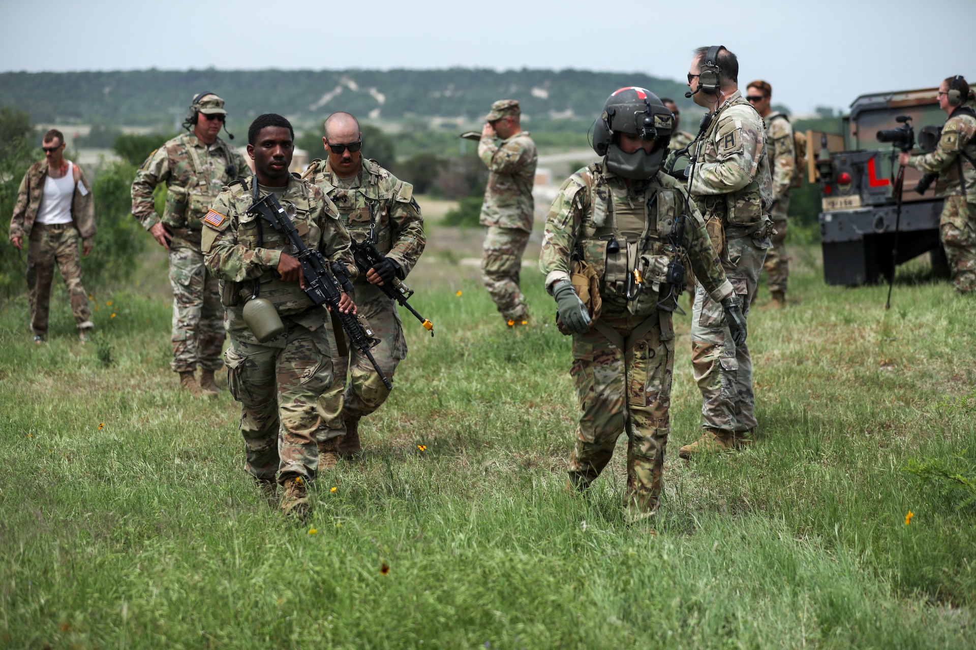 Staff Sgt. Ashley Renye performs during a culminating training event to medically evacuate Soldiers at Fort Cavazos, Texas, May 14, 2025.