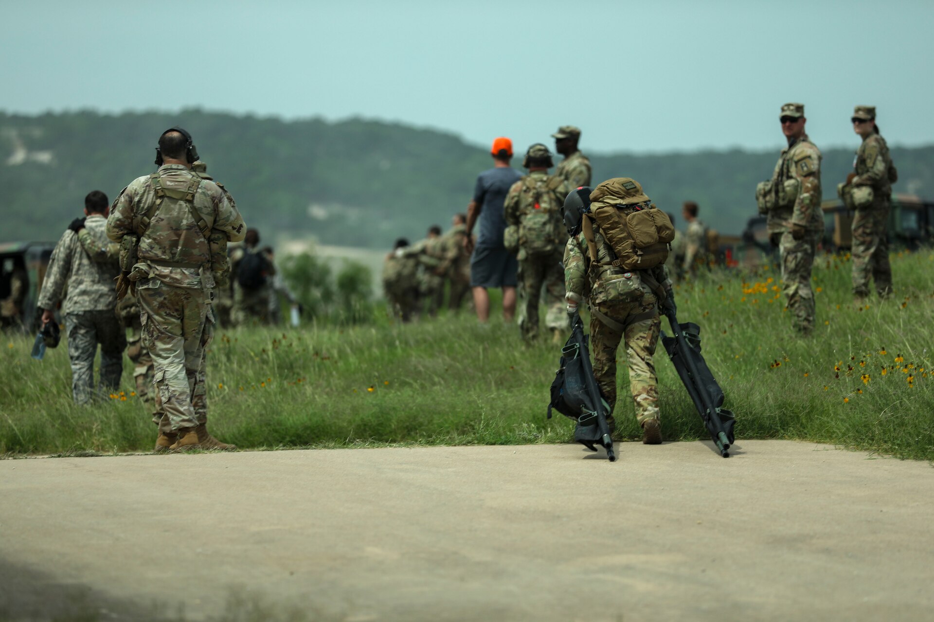 Staff Sgt. Ashley Renye performs during a culminating training event to medically evacuate Soldiers at Fort Cavazos, Texas, May 14, 2025.