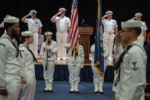 U.S. Navy Lt. Cmdr. Joshua D. Baker relieved Lt. Cmdr. Stephen A. Ray as commanding officer of the Avenger-class mine countermeasures ship USS Sentry (MCM 3) during a change-of-command ceremony in Manama, Bahrain.
