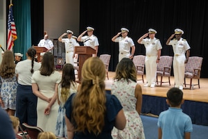 U.S. Navy Lt. Cmdr. Joshua D. Baker relieved Lt. Cmdr. Stephen A. Ray as commanding officer of the Avenger-class mine countermeasures ship USS Sentry (MCM 3) during a change-of-command ceremony in Manama, Bahrain.