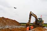 Contractors perform construction on the taxiway widening project at McEntire Joint National Guard Base, South Carolina, June 4, 2025. The infrastructure upgrade will enable safer ground movement for larger transient aircraft and improve support for joint operations and high-tempo mission activities.