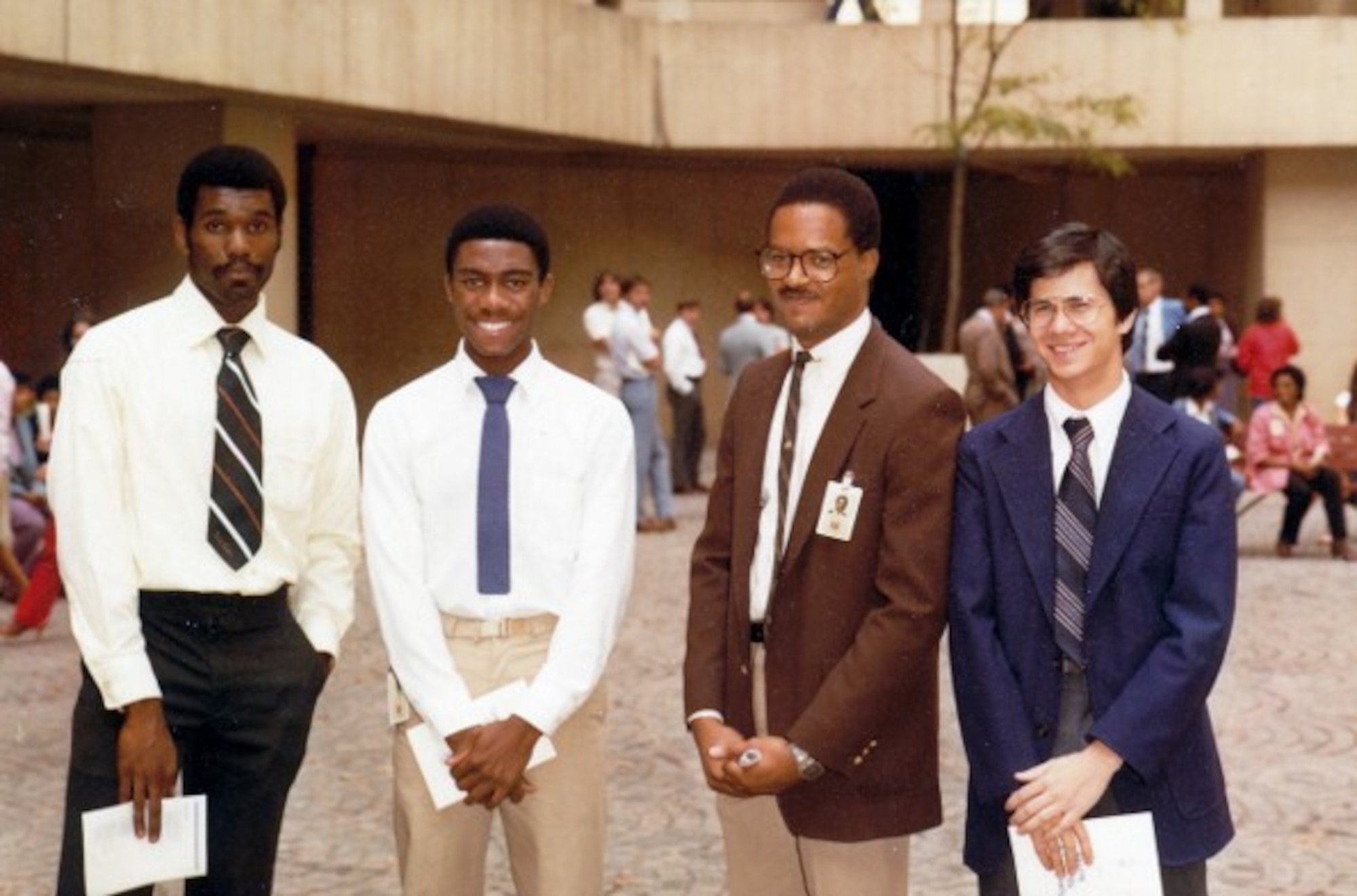 David Pelino, 97th Comptroller Squadron unit program coordinator, far right, poses in front of the J. Edgar Hoover building in Washington D.C. during the FBI’s 75th anniversary in 1983. Pelino spent five years working in the public affairs office at the FBI. (Courtesy photo)