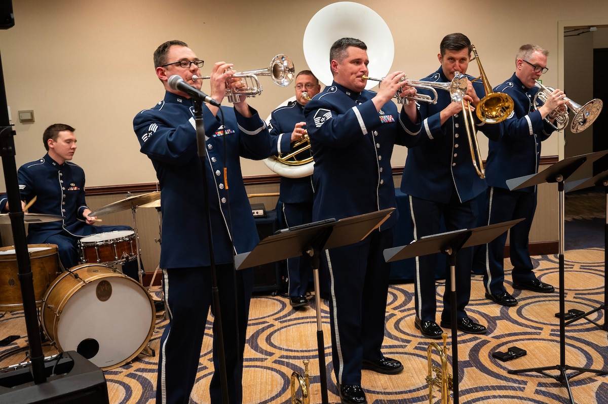 Air Force musicians perform during formal event.