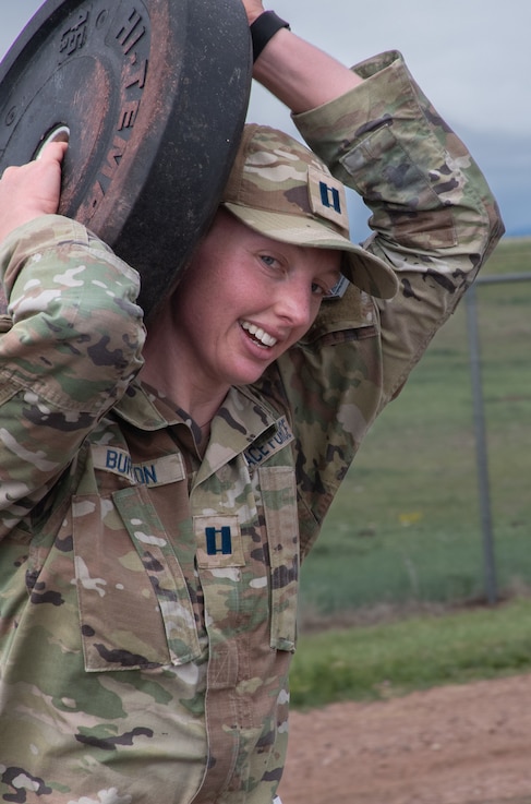 U.S. Space Force Capt. Sara Burton, Space Delta 8, completes a physical event during the Space Operations Command's inaugural Top Guardian Competition at Schriever Space Force Base, Colo., June 3, 2025.  The course spanned 12 miles and included 16 physical and tactical tasks, testing the elite physical culture and mental fortitude of U.S. Space Force members. (U.S. Space Force photo by Lt. Col. Victoria Hight)