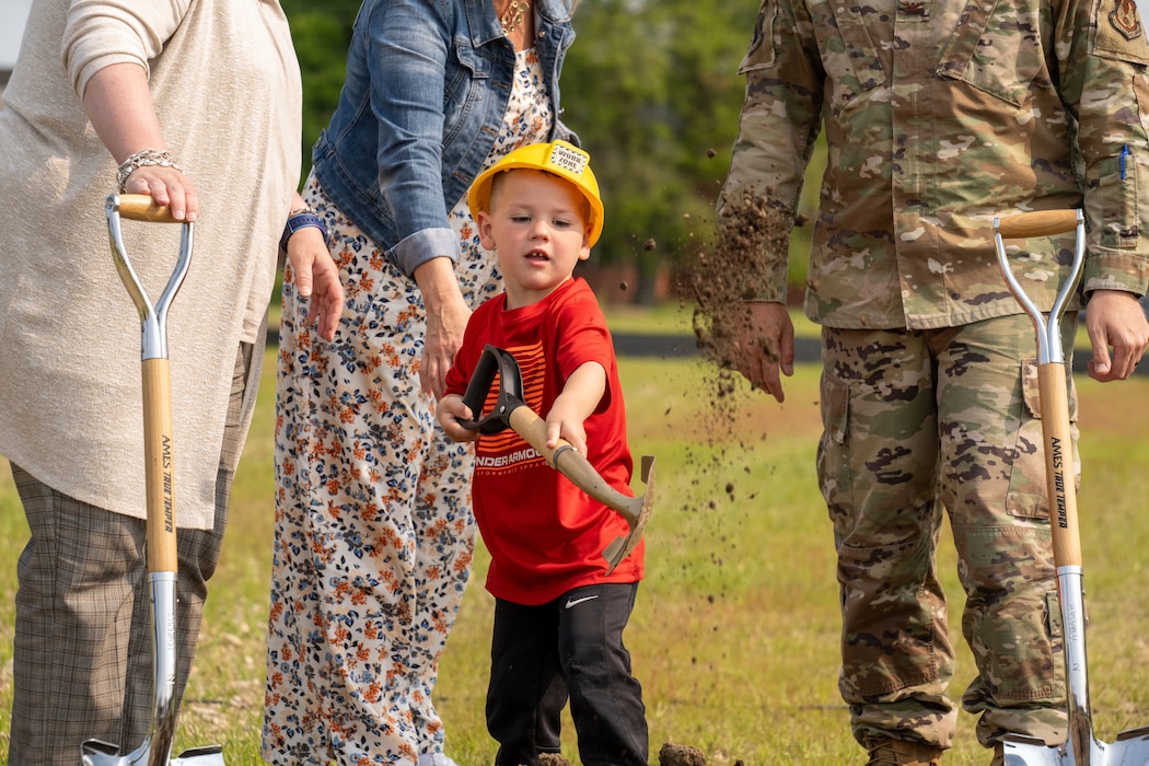 The ceremonial groundbreaking was to initiate the construction of a new child development center on base. (U.S. Air Force photo by Jack Gardner)