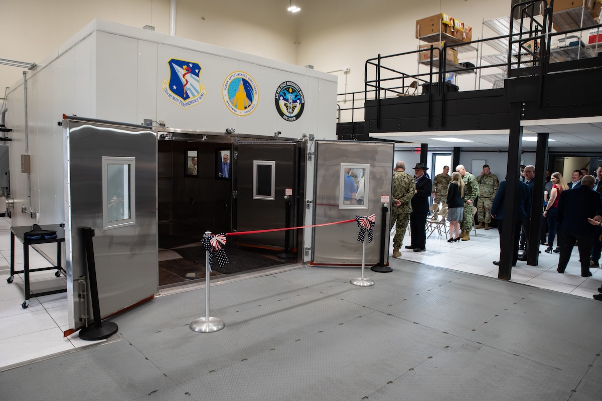 The new Research Environmental Chamber, part of the Air Force Research Laboratory’s Human Effectiveness Directorate, is shown at Wright Patterson Air Force Base, Ohio, May 27, 2025. This state-of-the-art facility, which facilitates equipment and human performance evaluations by simulating environmental extremes, hosted a ribbon-cutting ceremony, welcoming military, academic and industry customers. (U.S. Air Force photo / Richard Eldridge)