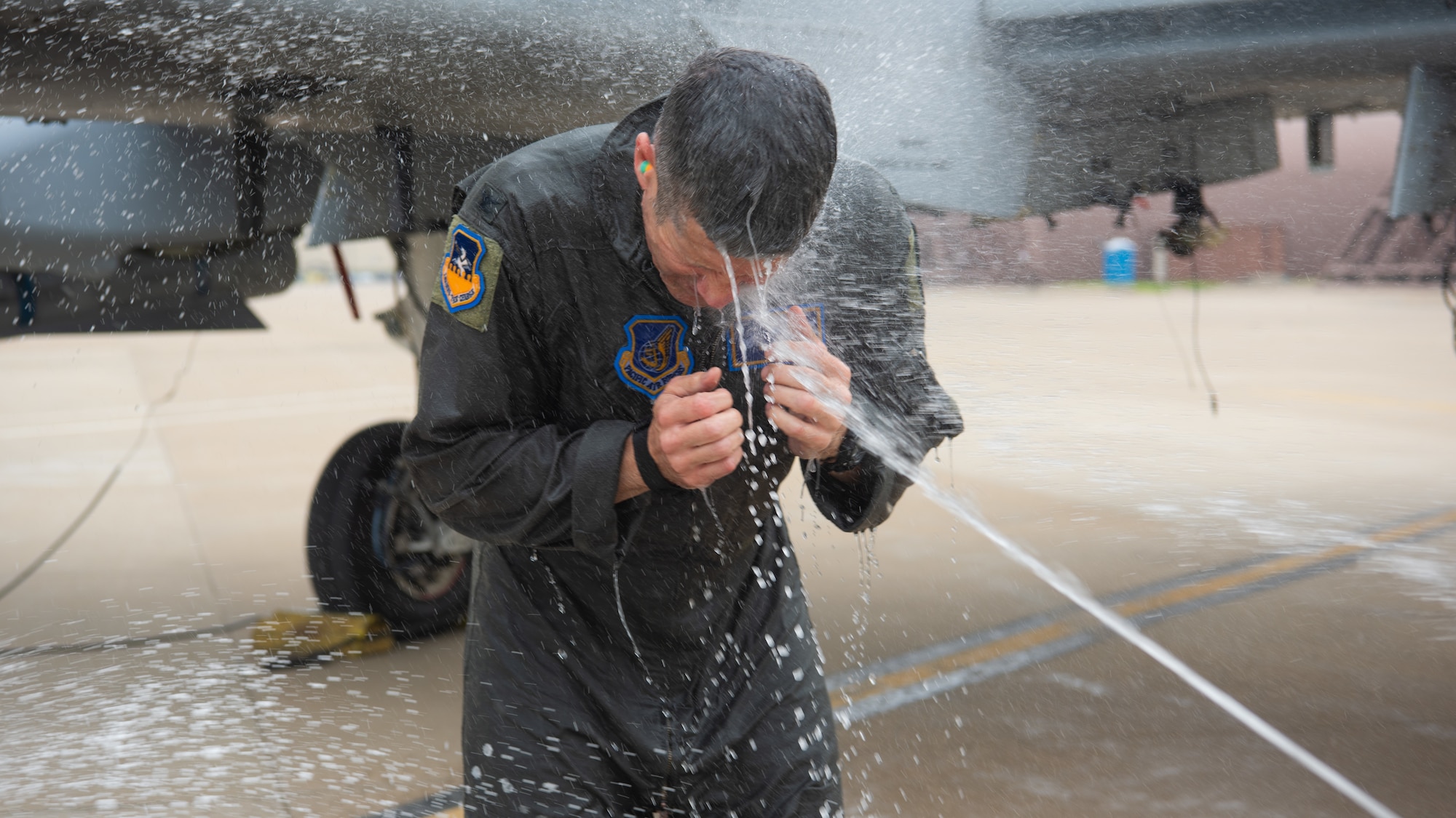U.S. Air Force Col. William McKibban, 51st Fighter Wing commander, celebrates his fini flight for the A-10 Thunderbolt II at Osan Air Base, Republic of Korea, June 2, 2025.