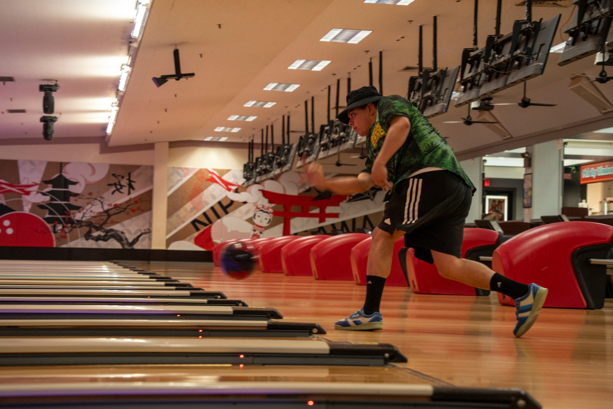 A participant of Sakura Olympics 2025 competes in a bowling competition at Misawa Air Base, Japan, May 30, 2025.