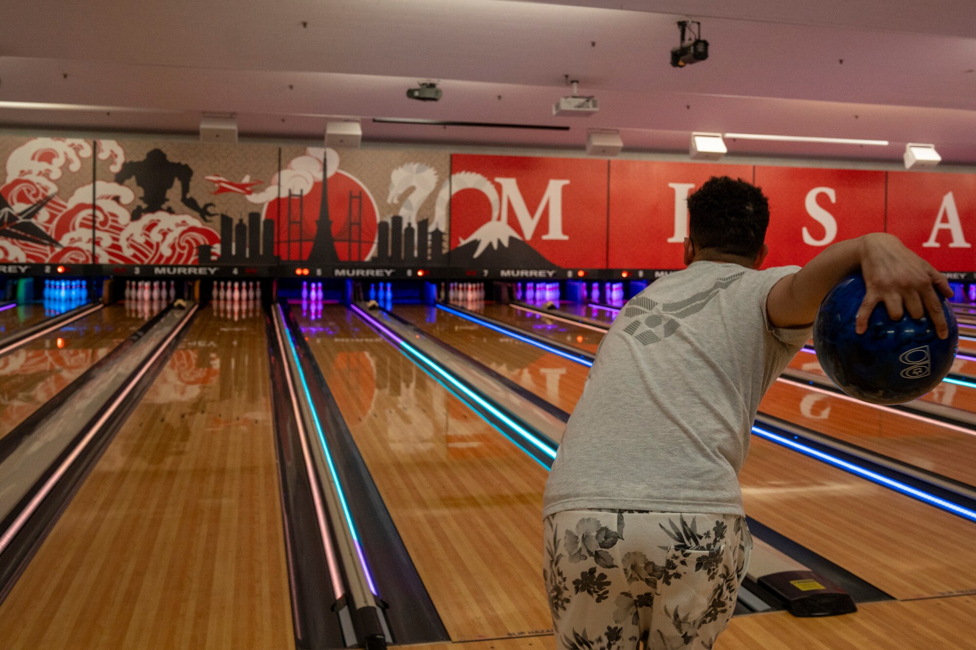A participant of Sakura Olympics 2025 competes in a bowling competition at Misawa Air Base, Japan, May 30, 2025.