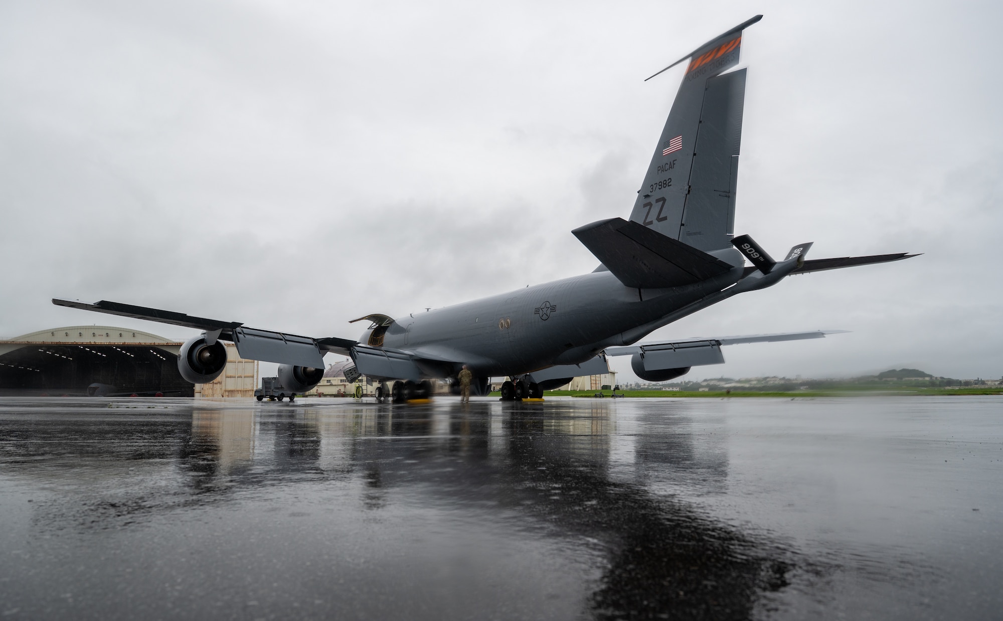 A U.S. Air Force aircraft sits on the flightline.