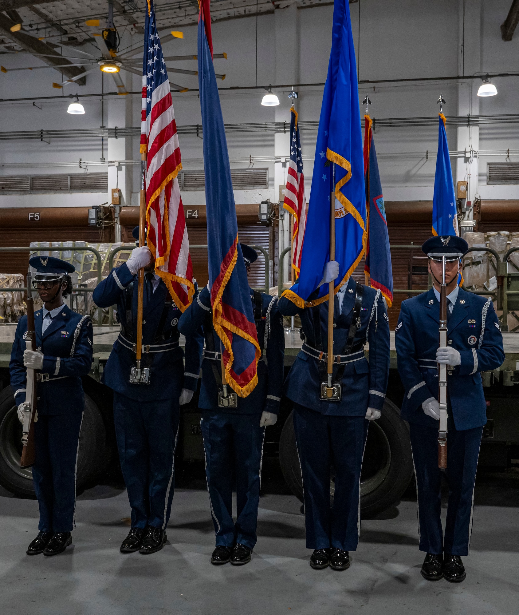 The 36th Wing Base Honor Guard presents colors during a change of command ceremony at Andersen Air Force Base, Guam, June 4, 2025.