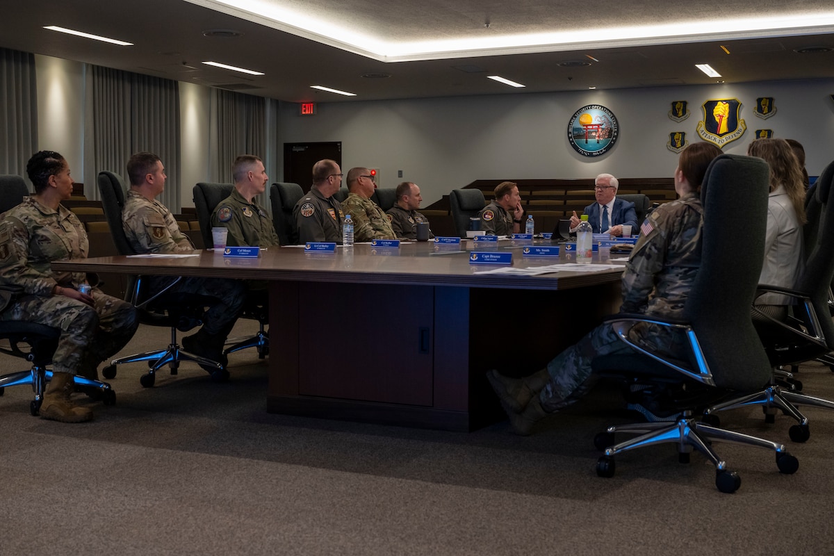 George Glass, U.S. Ambassador to Japan, attends a mission brief with 35th Fighter Wing and Naval Air Facility Misawa leadership at Misawa Air Base, Japan, June 5, 2025.