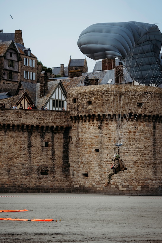 Commemorative jump at Le Mont-Saint-Michel, France