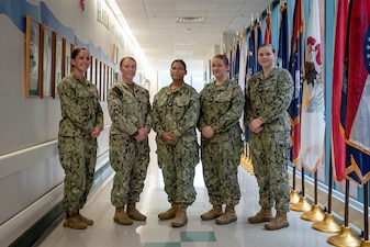 The academic achievements of five Sailors serving aboard Naval Health Clinic Cherry Point were celebrated at a ceremony held Friday, June 6 aboard Marine Corps Air Station Cherry Point.



From left to right:



Hospital Corpsman Second Class Vanessa Schofield earned an Associate of Applied Science in Health Sciences from American Military University.  Schofield serves in the clinic’s Staff Education and Training Department.



Hospital Corpsman Second Class Jazmin Yaudes graduated with a Bachelor of Science in Health Sciences from Purdue University Global.  Yaudes serves in the clinic’s Preventive Medicine Department.



Hospital Corpsman Third Class Eleanor Garza received a Bachelor of Science in Biology from American Military University.  Garza serves in the clinic’s Laboratory.  



Hospital Corpsman Second Class Katelyn Barros graduated with a Bachelor of Arts in Management from American Military University.  Barros serves in the clinic’s Patient Centered Medical Home.



Hospital Corpsman Second Class Holly Bew completed a Bachelor of Applied Science in Health Sciences from American Military University.  Bew serves in the clinic’s Directorate for Administration.