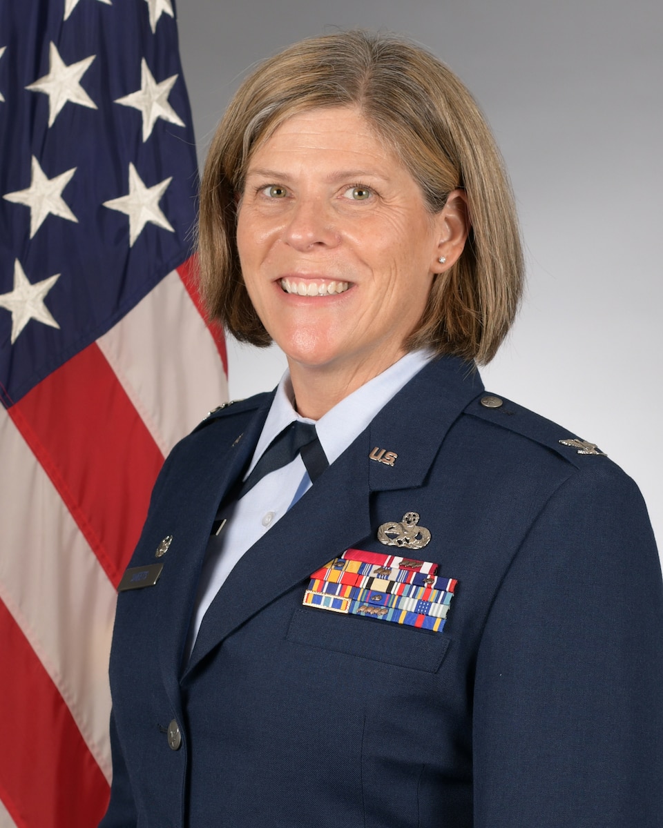 U.S. Air Force Col. Amanda Sheets, 19th Maintenance Group Commander, poses for her official portrait at Little Rock Air Force Base, Arkansas, June 5, 2025.