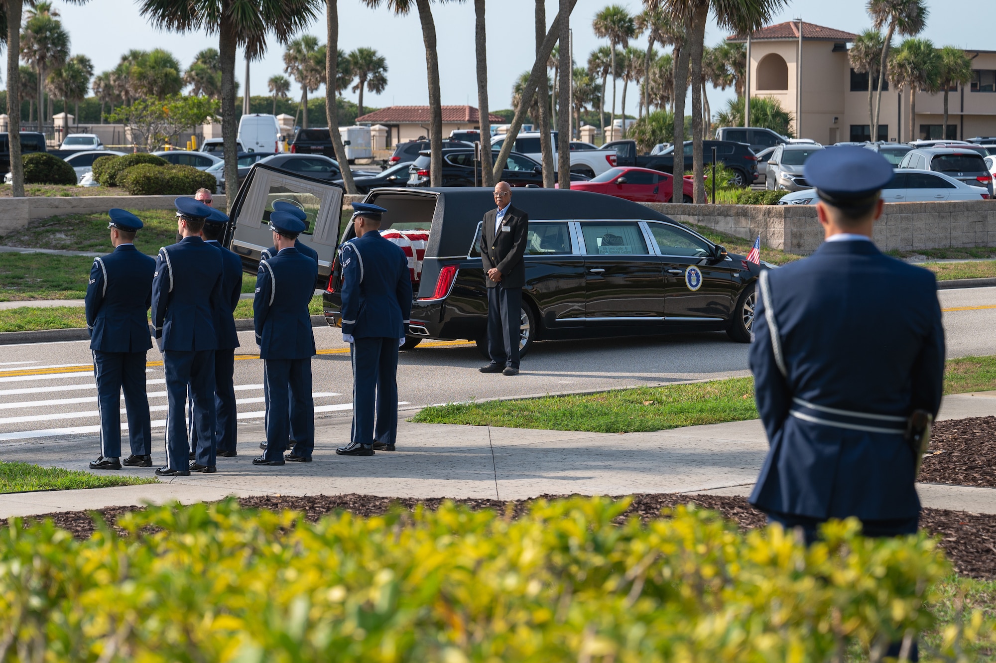 The Patrick Space Force Base SLD 45 Base Honor Guard perform a demonstration of Military Funeral Honors Ceremony on May 29, 2025.