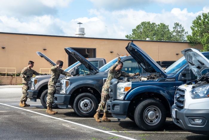 Airmen with the 78th LRS perform daily vehicle servicing at Robins Air Force Base, Georgia, May 13, 2025.