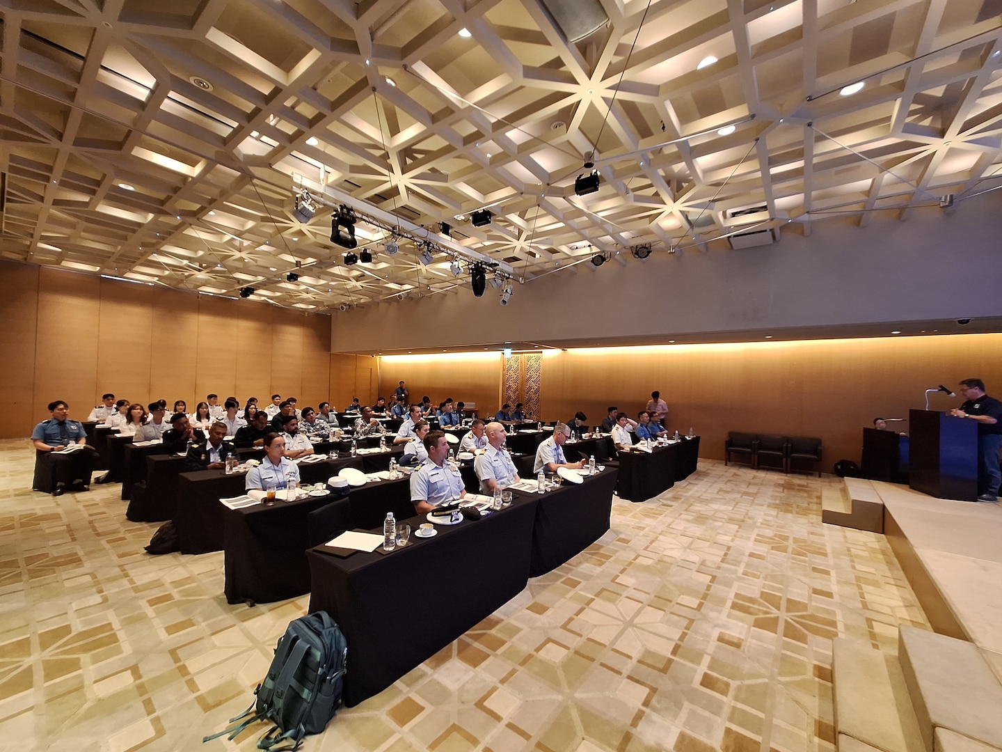 Legend-class U.S. Coast Guard Cutter Stratton (WMSL 752) crew members attend the 2025 search and rescue seminar and table-top exercise in Busan, Republic of Korea, May 30, 2025. Event attendees from ten different countries gathered to observe U.S. Coast Guard–Republic of Korea Coast Guard–Japan Coast Guard-focused maritime incident response and case study review. Stratton is deployed and assigned to Destroyer Squadron (DESRON) 15, the Navy’s largest DESRON and the U.S. 7th Fleet’s principal surface force. U.S. Coast Guard Cutter Stratton is deployed to the Indo-Pacific to advance relationships with ally and partner nations to build a more secure and prosperous region with unrestricted, lawful access to the maritime commons. (U.S. Coast Guard photo by Ensign Daniel Unangst)