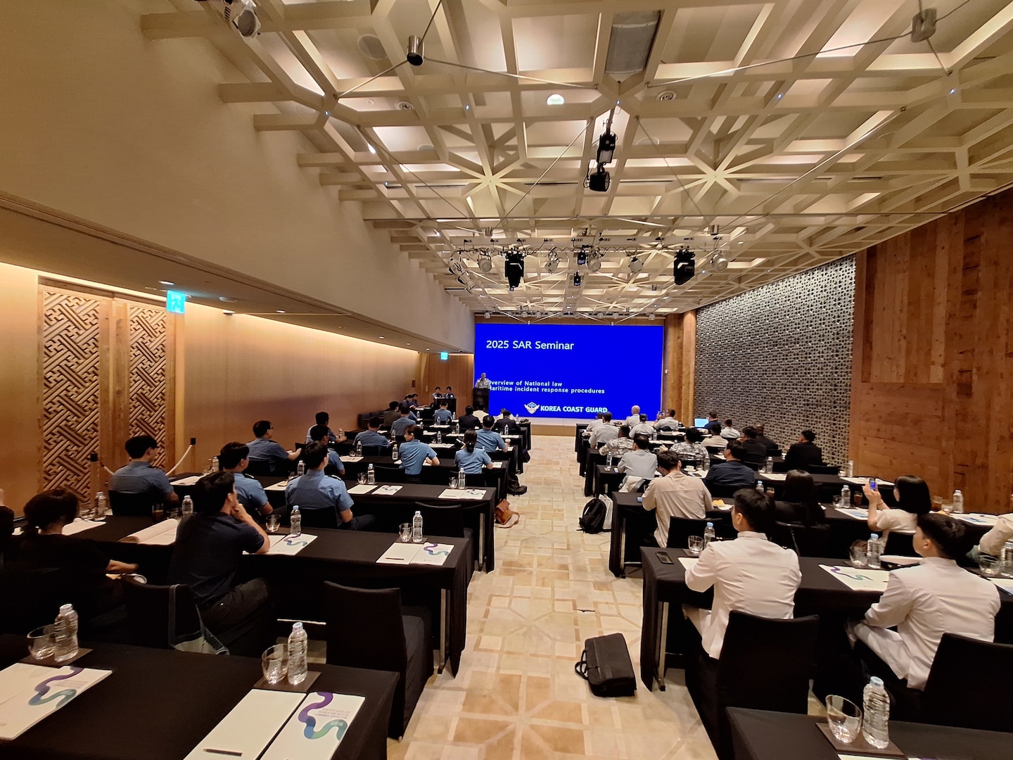 Legend-class U.S. Coast Guard Cutter Stratton (WMSL 752) crew members attend the 2025 search and rescue seminar and table-top exercise in Busan, Republic of Korea, May 30, 2025. Event attendees from ten different countries gathered to observe U.S. Coast Guard–Republic of Korea Coast Guard–Japan Coast Guard-focused maritime incident response and case study review. Stratton is deployed and assigned to Destroyer Squadron (DESRON) 15, the Navy’s largest DESRON and the U.S. 7th Fleet’s principal surface force. U.S. Coast Guard Cutter Stratton is deployed to the Indo-Pacific to advance relationships with ally and partner nations to build a more secure and prosperous region with unrestricted, lawful access to the maritime commons. (U.S. Coast Guard photo by Ensign Daniel Unangst)