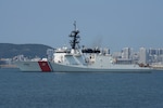 250521-N-PA218-1001 BUSAN, Republic of Korea (May 29, 2025) U.S. Coast Guard Legend-class cutter USCGC Stratton (WMSL 752) arrives in port at Busan Naval Base, Republic of Korea, May 29, 2025. Stratton’s arrival marks the beginning of a trilateral engagement between the U.S., Republic of Korea and Japanese coast guards to improve interoperability and collaboration with partners in the Indo-Pacific and maintain regional maritime security. Commander, U.S. Naval Forces Korea (CNFK) is the U.S. Navy’s representative in South Korea, providing leadership and expertise in naval matters to improve institutional and operational effectiveness between the two navies and to strengthen collective security efforts in Korea and the region. (U.S. Navy photo by Mass Communication Specialist Seaman Robert A. Moses)