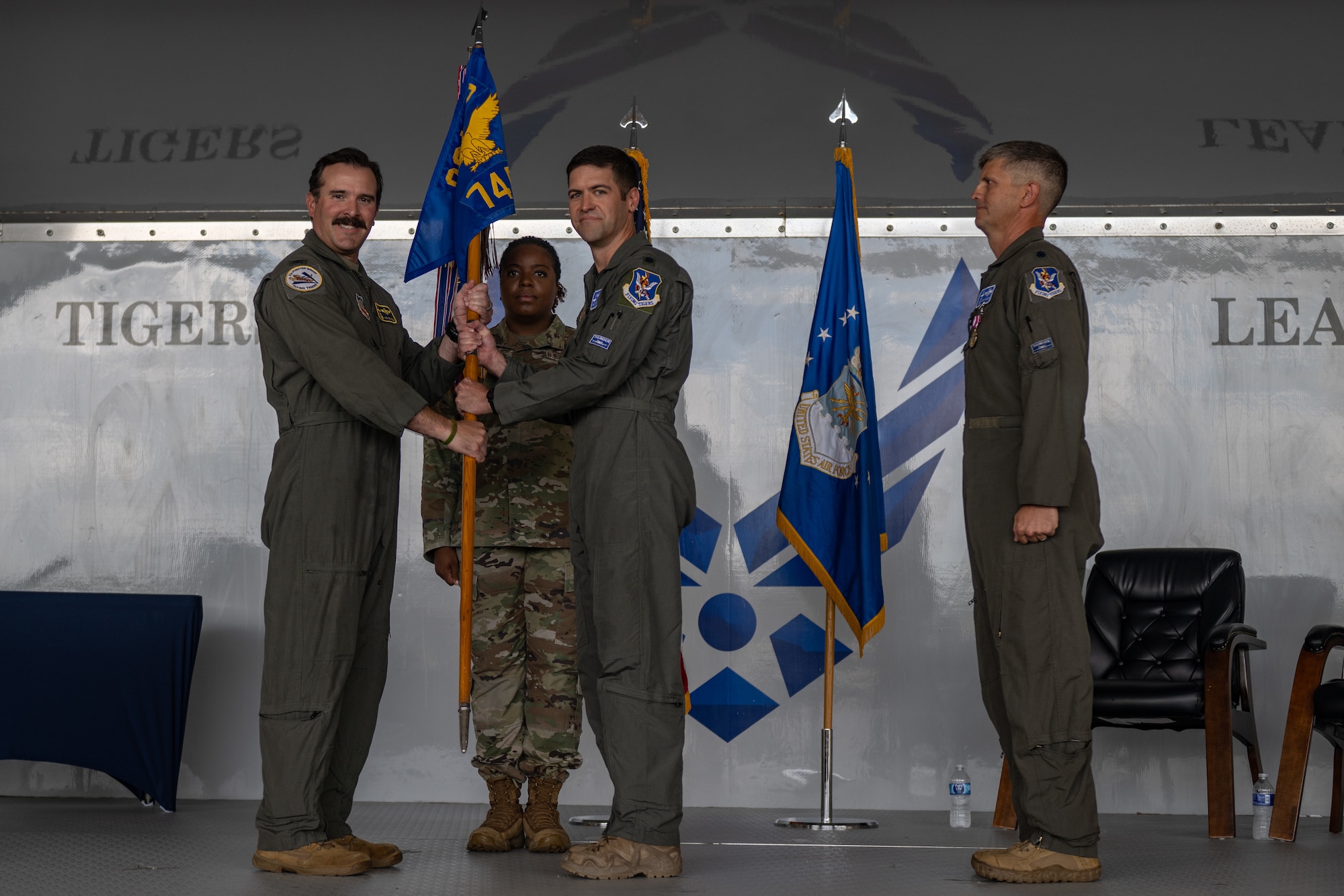 There is a passing of the guidon during the change of command ceremony.