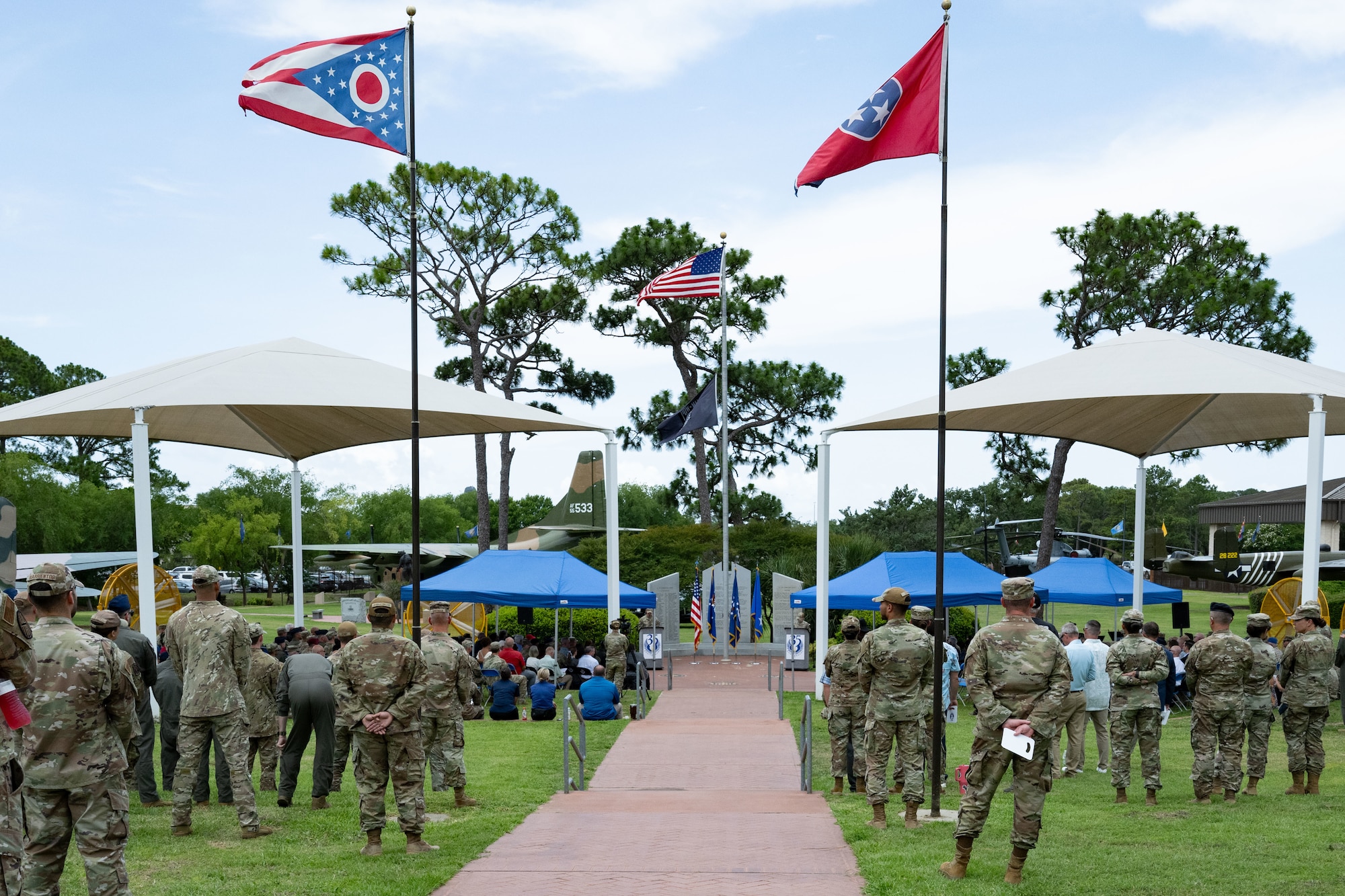 Members of AFSOC gather for a ceremony celebrating AFSOC’s 35th anniversary.