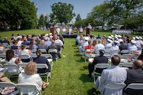 Friends, family, and coworkers, attend a Surface Ship Maintenance, Modernization, and Sustainment (SEA 21) change of office ceremony at the Washington Navy Yard’s Leutze Park, June 6. During the ceremony, Rear Adm. William Greene was relieved by Rear Adm. Andrew Biehn. SEA 21 is the dedicated life cycle management organization for the Navy's in-service surface ships and is responsible for managing critical modernization, maintenance, training and inactivation programs