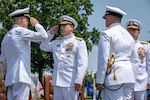 NAVSEA Commander, Vice Adm. James Downey (center) presides as Rear Adm. William Greene (left) is relieved as the director for Surface Ship Maintenance, Modernization, and Sustainment (SEA21) by Rear Adm. Andrew Biehn (right) during a change of office ceremony at the Washington Navy Yard's Leutze Park, June 6. SEA 21 is the dedicated life cycle management organization for the Navy's in-service surface ships and is responsible for managing critical modernization, maintenance, training and inactivation programs.