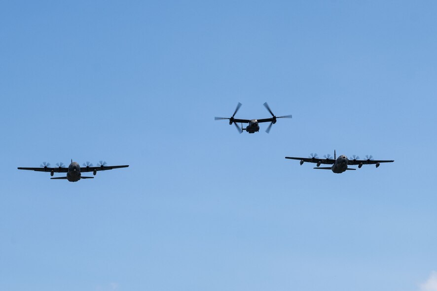 AFSOC aircrews perform a ceremonial flyover.