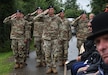Soldiers from V Corps' Best Squad, assigned to the 2nd Cavalry Regiment, render honors during a ceremony at the Eisenhower Monument near the Father Maternowski Memorial in Amfreville, France, June 7, 2025. The ceremony commemorated the 81st anniversary of D-Day and honored Gen. Dwight D. Eisenhower’s enduring legacy of leadership, unity, and sacrifice. (U.S. Army photo by Sgt. Tyler Brock)