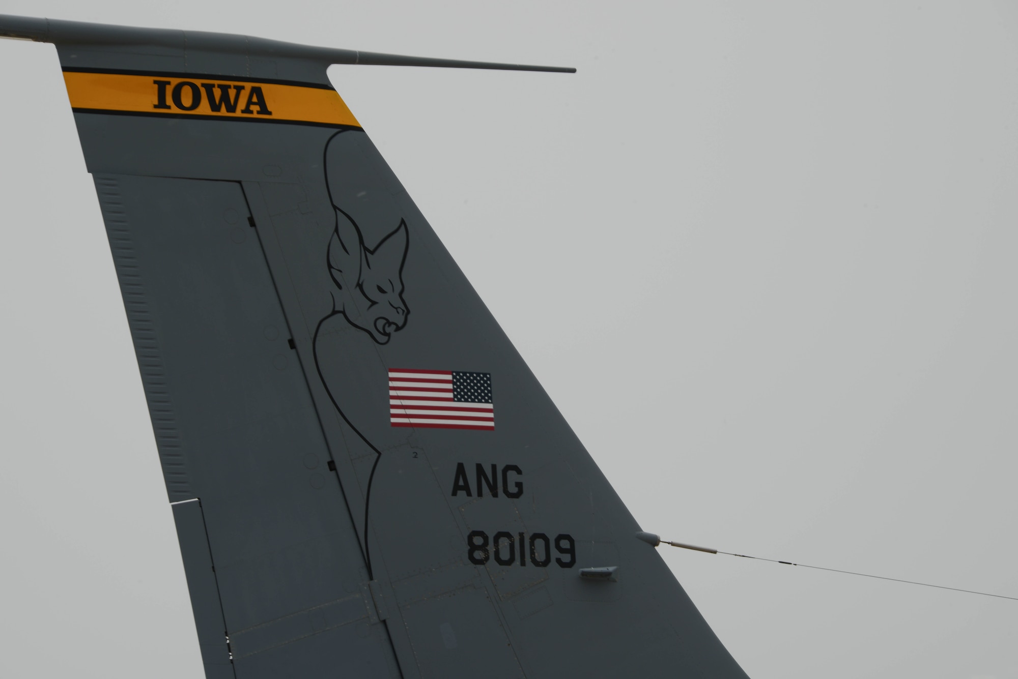 U.S. Air Force KC-135 Stratotanker of the 185th Air Refueling Wing returns to the unit