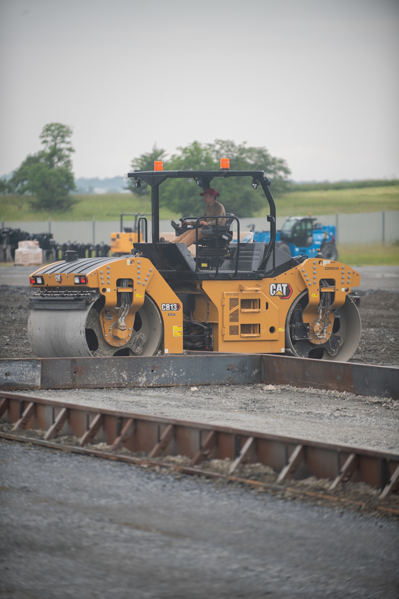 Airmen from various civil engineering specialties construct a Rapid Airfield Damage Repair system at Fort Indiantown Gap, Pennsylvania, June 7, 2025.