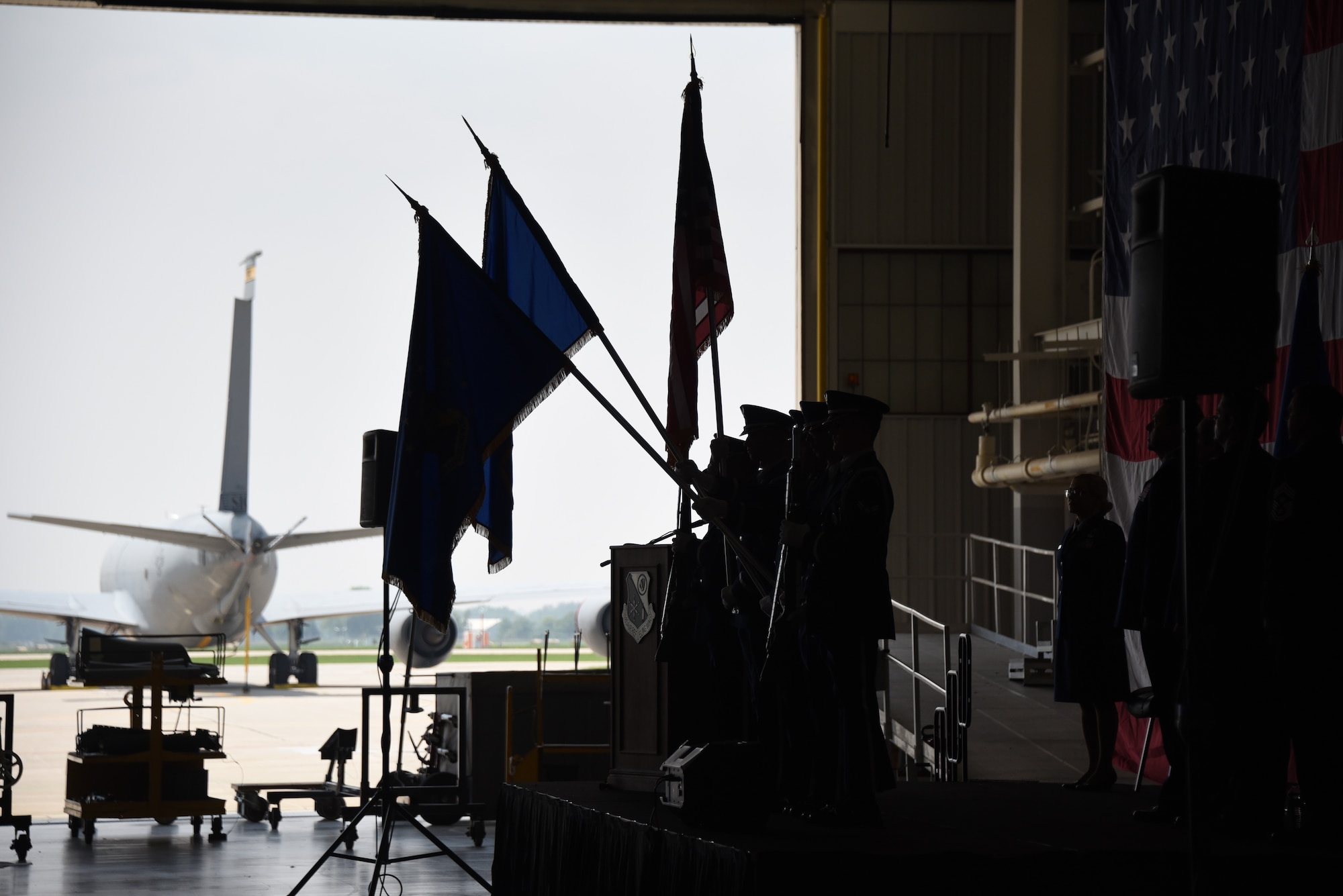 onor Guard members assigned to the 185th Air Refueling Wing present the colors