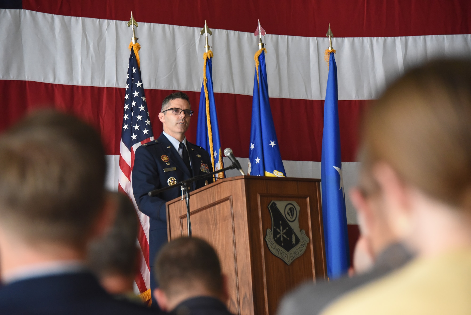 Col. Adam Carlson assumes command of the 185th Air Refueling Wing