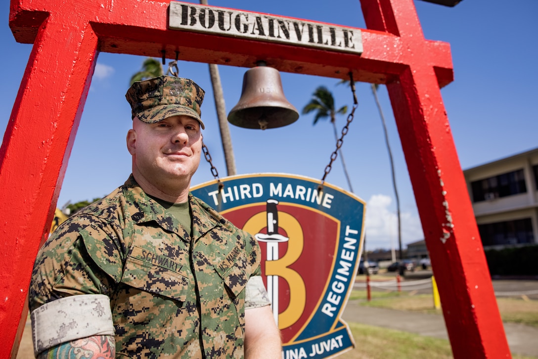 Schwartz was awarded the United States Marine Corps Sergeant Harry D. Myers Award for his significant contribution to the combat readiness of 3d MLR. The Sergeant Harry D. Myers Award recognizes the very best in Marine Corps leadership. (U.S. Marine Corps photo by Sgt. Jonathan Beauchamp)