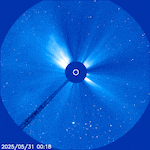 Images from NRL’s LASCO C3 coronagraph showing the ‘halo’ coronal mass ejection that caused the G4 geomagnetic storm on May 31, 2025. NRL’s LASCO instrument has been operating in space since 1996 and helped develop the field of space weather.