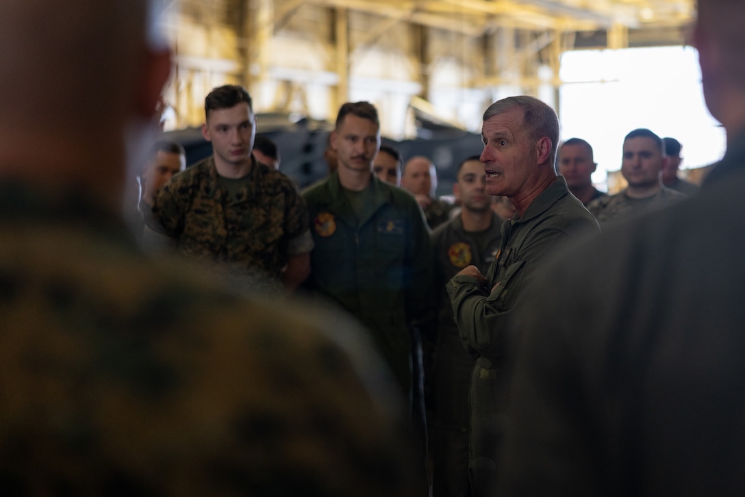 Gering visited 2nd Marine Aircraft Wing to facilitate conversations with key leaders in the Marine Corps' crisis-response aviation combat element. (U.S. Marine Corps photo by Cpl. Anakin Smith)