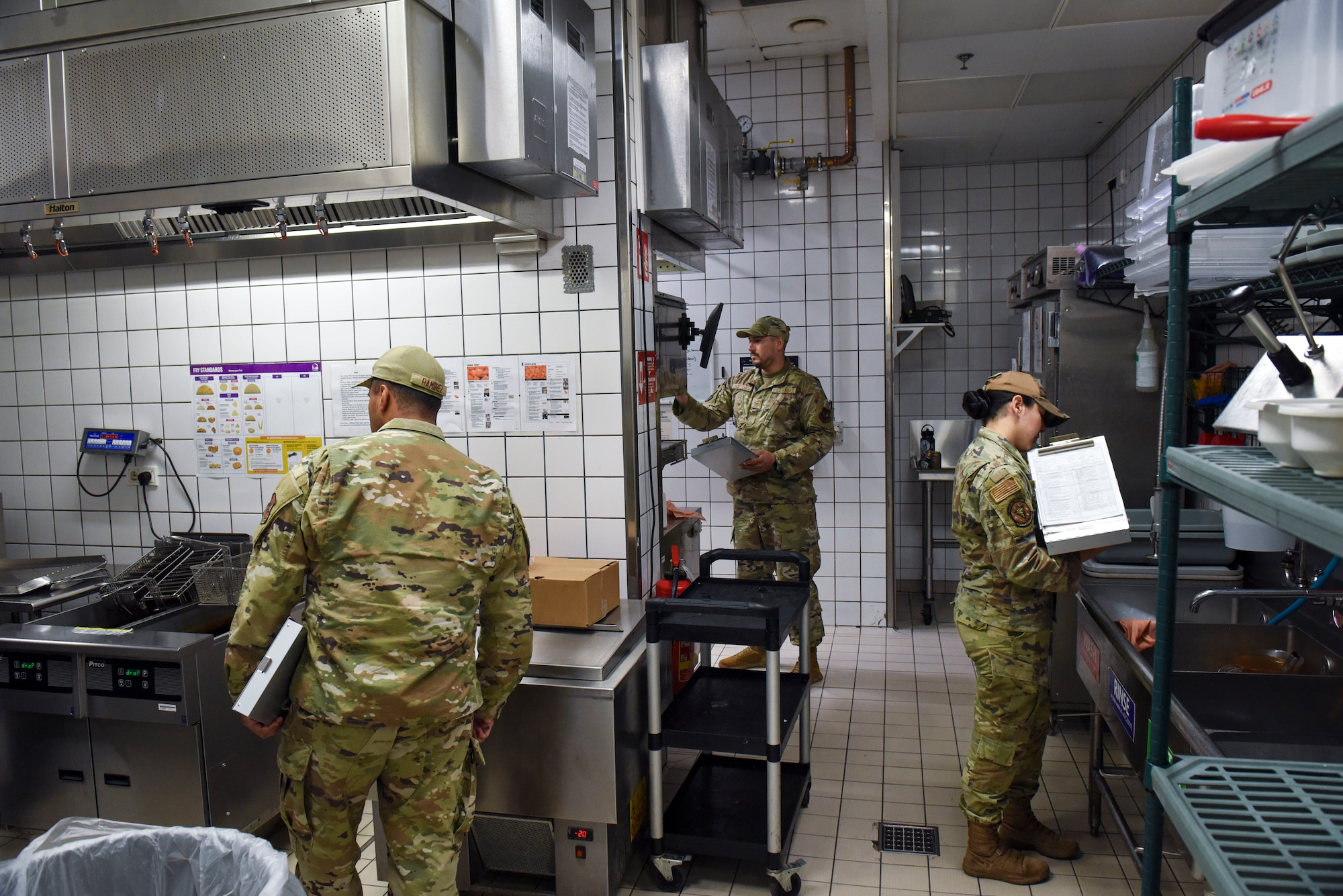 U.S. Air Force public health personnel assigned to the 86th Operational Medical Readiness Squadron conduct a food and facility inspection at Ramstein Air Base, Germany, June 6, 2025. The 86th OMRS motto ‘keep ‘em flying’ means to ensure the mental and physical health of personnel are taken care of. (U.S. Air Force photo by Senior Airman Sabrina Fuller-Judd)