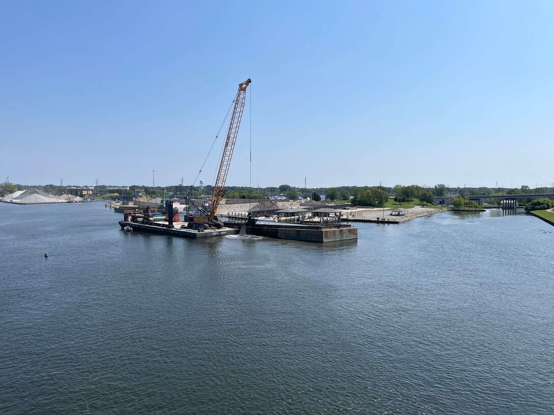 The U.S. Army Corps of Engineers, Detroit District dredging operations are scheduled to begin Monday, June 9, to maintain the federal channel at the inner St. Joseph Harbor. Dredging in St. Joseph Harbor can be seen in this 2023 file image. (U.S. Army Corps of Engineers photo.)