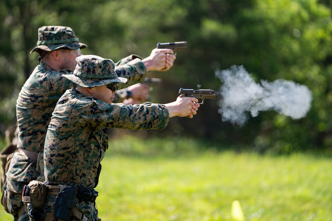 U.S. Marines with Marine Corps Advisor Company-A (MCAC-A) participate in the Infantry Marksmanship Assessment, a component of the Joint Marksmanship Assessment Package, at Marine Corps Base Quantico, Va., May 16, 2025. The Reserve Marksmanship Team, based at Marine Corps Base Quantico, supported and educated MCAC-A Marines on an enhancement marksmanship course of fire. The course provides Marines insight into innovation, drives change, and offers a comprehensive overview of U.S. Marine Corps modernized weapons training. (U.S. Marine Corps photo by Connor Taggart)