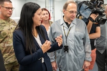 Photo of Army Materiel Command Executive Deputy to the Commanding General Liz Miranda touring the facility