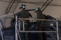 U.S. Marine Corps Deputy Commandant for Aviation visits VMA-223 and flies in a TAV-8B Harrier II jet