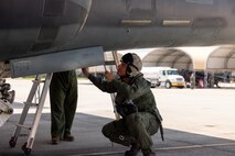 U.S. Marine Corps Deputy Commandant for Aviation visits VMA-223 and flies in a TAV-8B Harrier II jet
