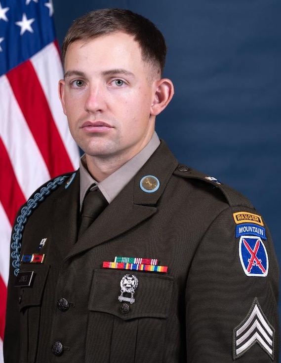 Sgt. Nikolaus Jones, team leader for the U.S. Army Central Command Best Squad, poses for an official portrait at Patton Hall, Shaw Air Force Base, S.C., April 25, 2025.
