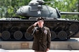 Staff Sgt. James Austin Lane, squad leader of U.S. Army Central’s 2025 Best Squad team, renders a salute at Patton Hall, Shaw Air Force Base, S.C., May 2, 2025.