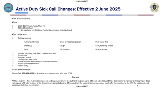 We have made changes to our sick call and are now doing walk in hours for our Active Duty Beneficiaries!