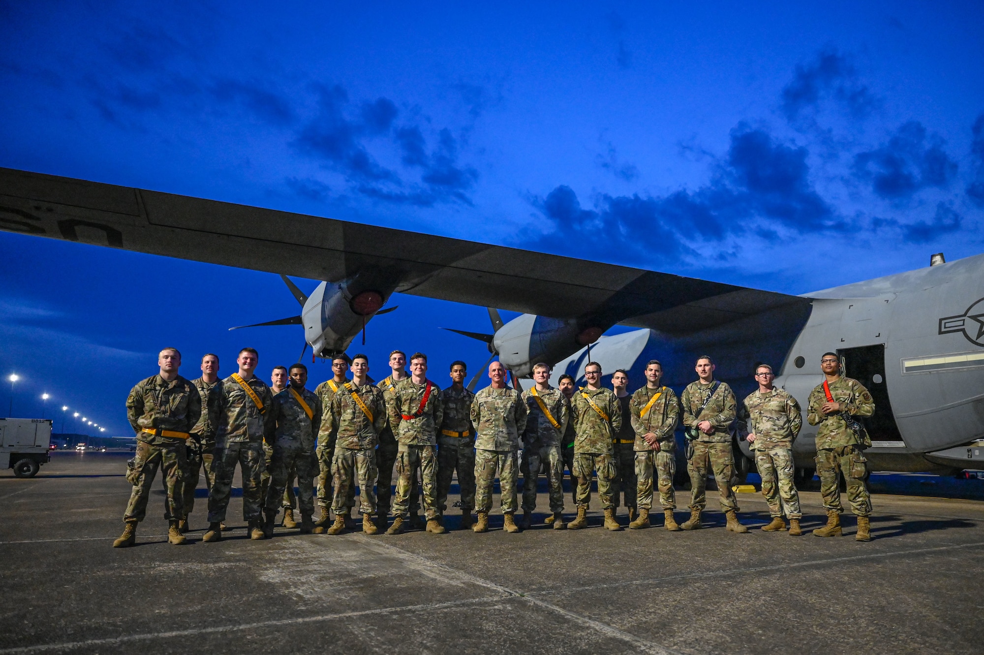 Chief Master Sgt. of the Air Force David Flosi poses for a group photo with Airmen from the 314th Aircraft Maintenance Squadron during his visit at Little Rock Air Force Base, Arkansas, June 5, 2025