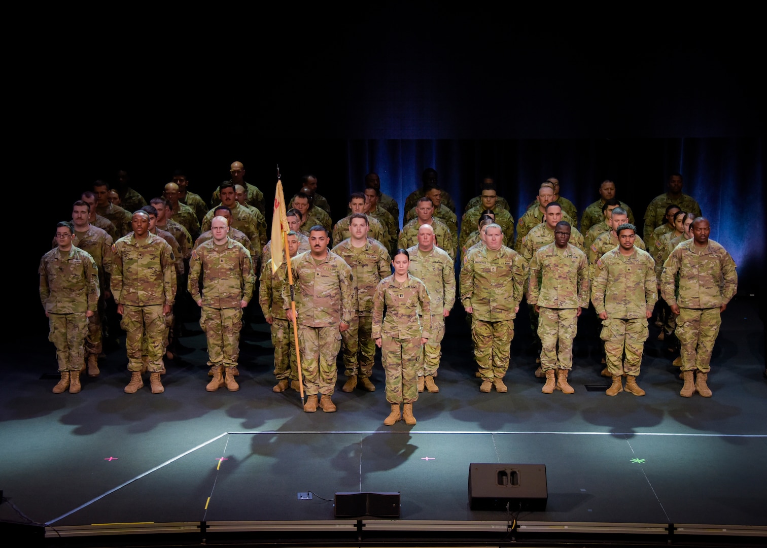 Soldiers of the Illinois Army National Guard’s 232nd Combat Sustainment Support Battalion stand in formation during their mobilization ceremony June 7