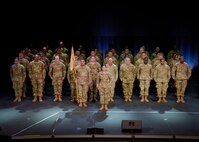 Soldiers of the Illinois Army National Guard’s 232nd Combat Sustainment Support Battalion stand in formation during their mobilization ceremony June 7