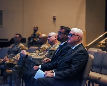 John Moulton, Civilian Aide to the Secretary of the Army, sits with CJ Pulcher, the Constituent Services Representative for U.S. Sen. Tammy Duckworth